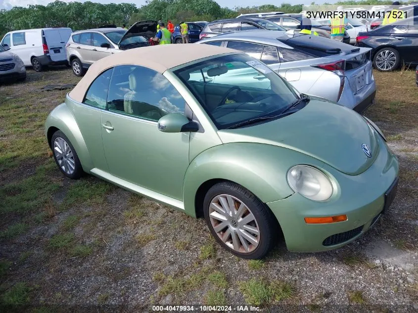 2008 Volkswagen New Beetle Se VIN: 3VWRF31Y58M417521 Lot: 40479934