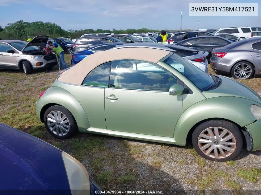 2008 Volkswagen New Beetle Se VIN: 3VWRF31Y58M417521 Lot: 40479934