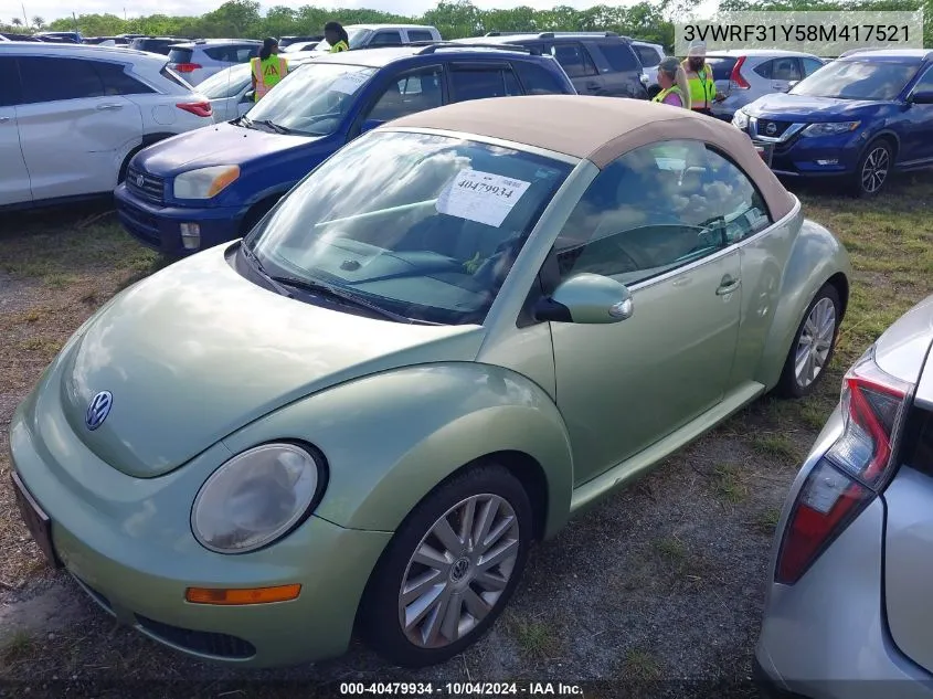 3VWRF31Y58M417521 2008 Volkswagen New Beetle Se