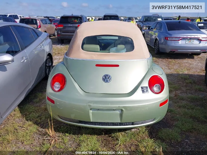 2008 Volkswagen New Beetle Se VIN: 3VWRF31Y58M417521 Lot: 40479934