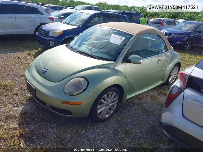 2008 Volkswagen New Beetle Se VIN: 3VWRF31Y58M417521 Lot: 40479934