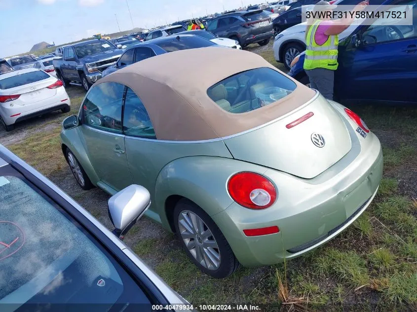 2008 Volkswagen New Beetle Se VIN: 3VWRF31Y58M417521 Lot: 40479934