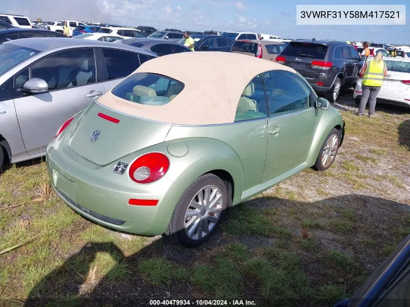 2008 Volkswagen New Beetle Se VIN: 3VWRF31Y58M417521 Lot: 40479934