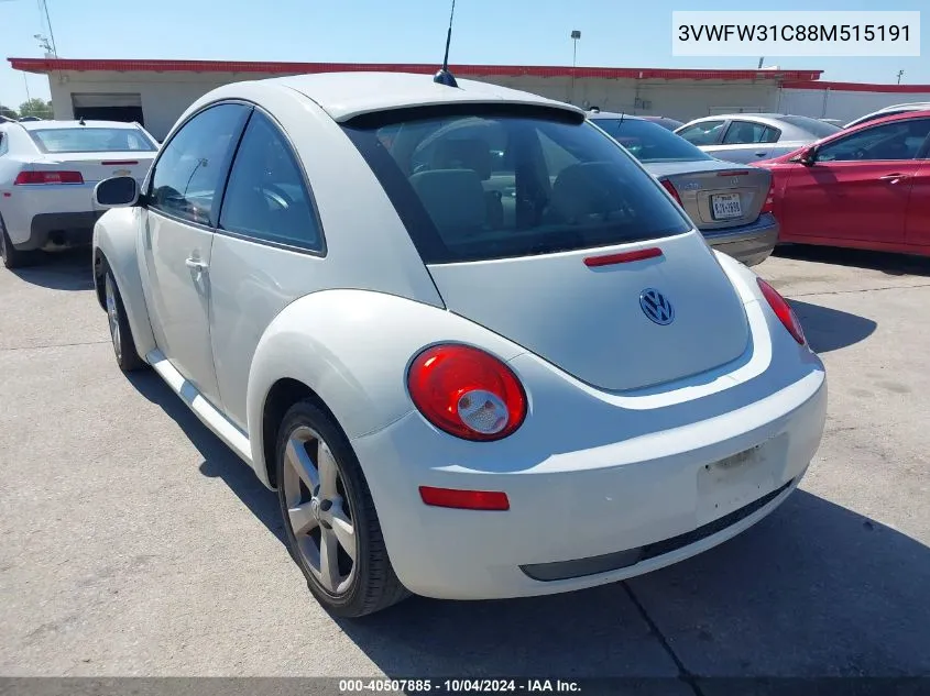 2008 Volkswagen New Beetle Black Tie Edition/Triple White VIN: 3VWFW31C88M515191 Lot: 40507885