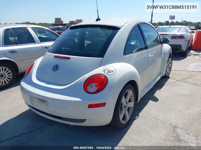 2008 Volkswagen New Beetle Black Tie Edition/Triple White VIN: 3VWFW31C88M515191 Lot: 40507885