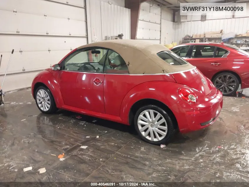 2008 Volkswagen New Beetle Se VIN: 3VWRF31Y18M400098 Lot: 40546091