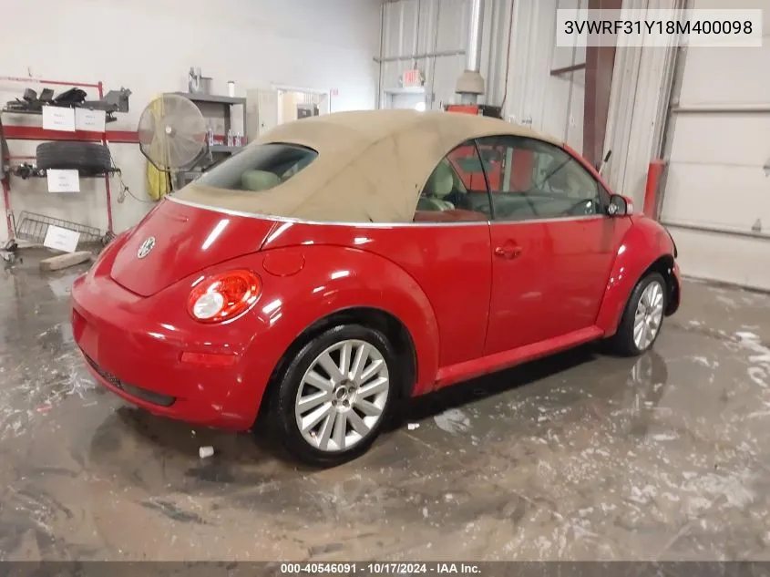 2008 Volkswagen New Beetle Se VIN: 3VWRF31Y18M400098 Lot: 40546091