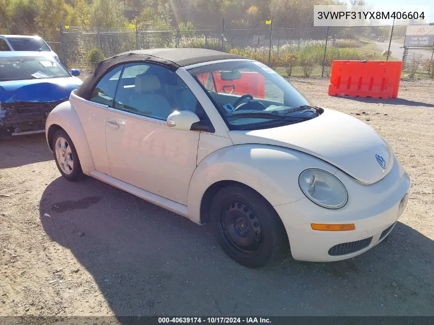 2008 Volkswagen New Beetle S VIN: 3VWPF31YX8M406604 Lot: 40639174