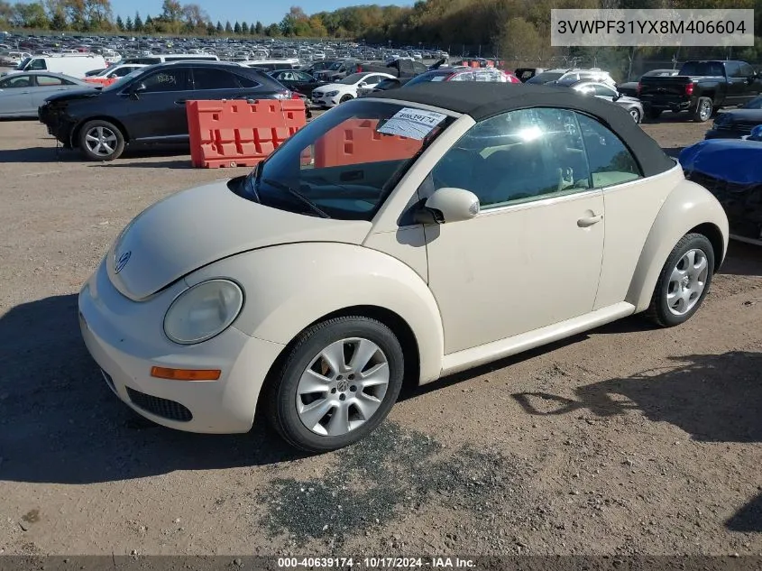 2008 Volkswagen New Beetle S VIN: 3VWPF31YX8M406604 Lot: 40639174