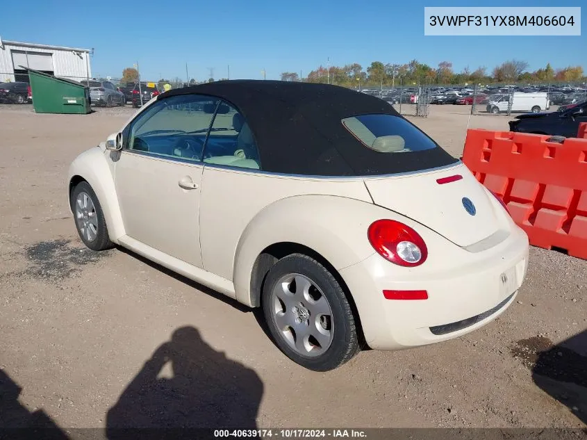 2008 Volkswagen New Beetle S VIN: 3VWPF31YX8M406604 Lot: 40639174