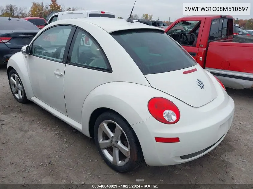 2008 Volkswagen New Beetle Black Tie Edition/Triple White VIN: 3VWFW31C08M510597 Lot: 40640929