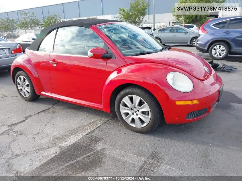 2008 Volkswagen New Beetle 2.5 VIN: 3VWPG31Y78M418576 Lot: 40670377