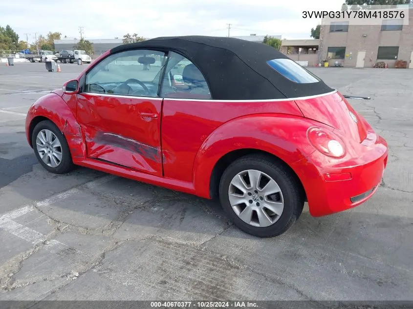 2008 Volkswagen New Beetle 2.5 VIN: 3VWPG31Y78M418576 Lot: 40670377