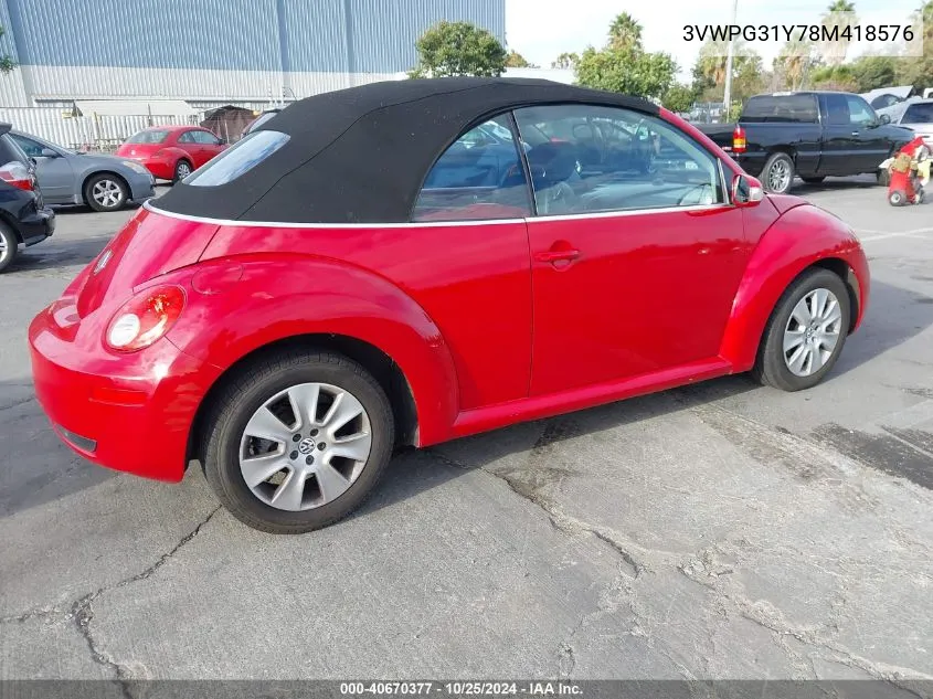 2008 Volkswagen New Beetle 2.5 VIN: 3VWPG31Y78M418576 Lot: 40670377