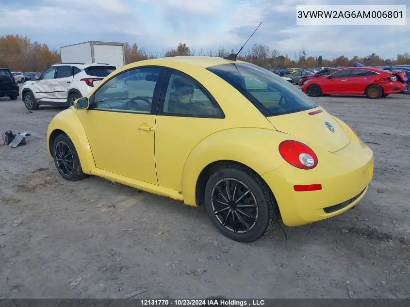 2010 Volkswagen New Beetle VIN: 3VWRW2AG6AM006801 Lot: 12131770