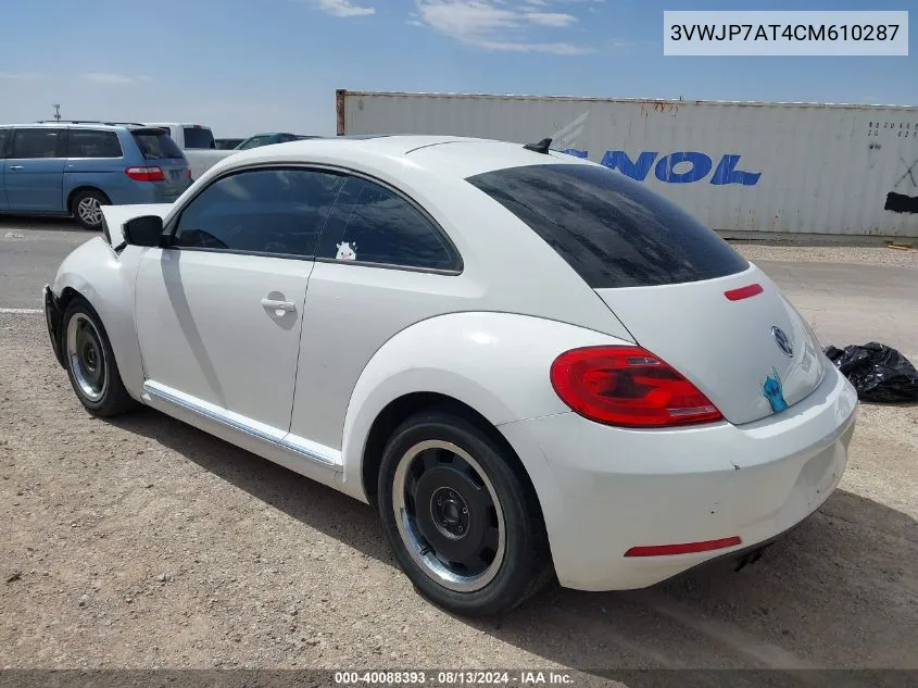 2012 Volkswagen Beetle VIN: 3VWJP7AT4CM610287 Lot: 40088393