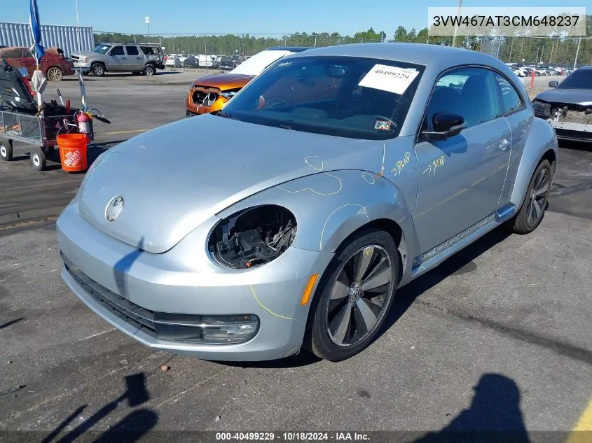 2012 Volkswagen Beetle 2.0T Turbo VIN: 3VW467AT3CM648237 Lot: 40499229