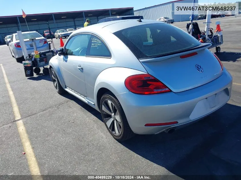 2012 Volkswagen Beetle 2.0T Turbo VIN: 3VW467AT3CM648237 Lot: 40499229