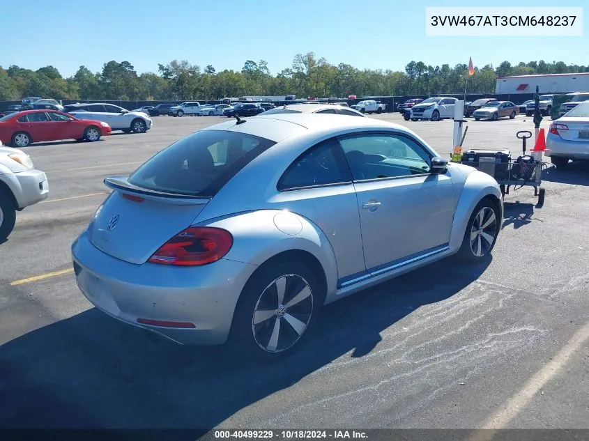 2012 Volkswagen Beetle 2.0T Turbo VIN: 3VW467AT3CM648237 Lot: 40499229