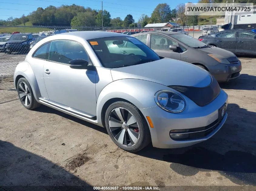 2012 Volkswagen Beetle 2.0T Turbo VIN: 3VW467AT0CM647725 Lot: 40553657