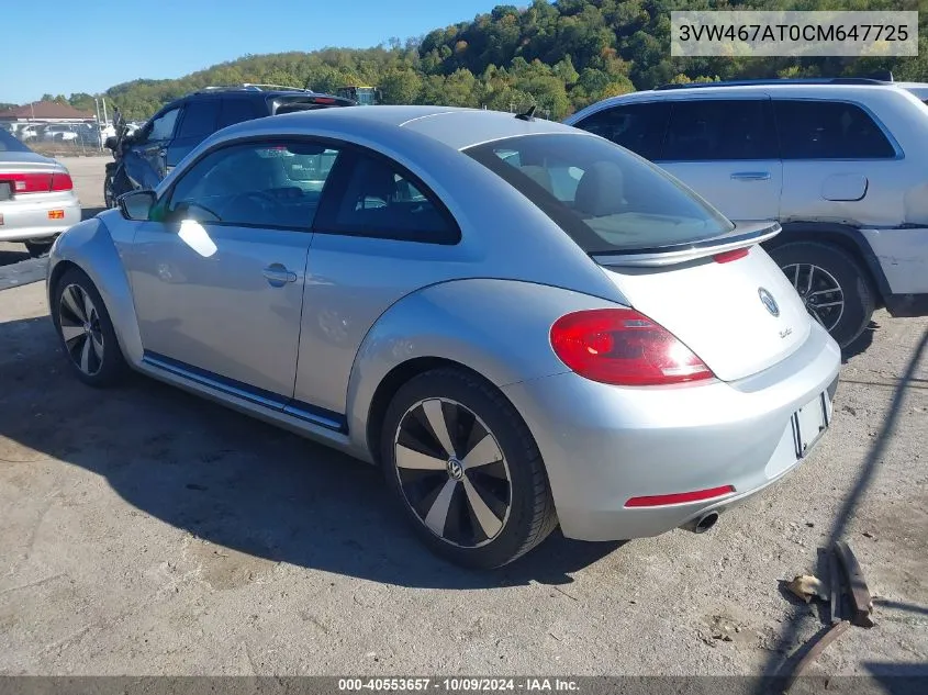 2012 Volkswagen Beetle 2.0T Turbo VIN: 3VW467AT0CM647725 Lot: 40553657