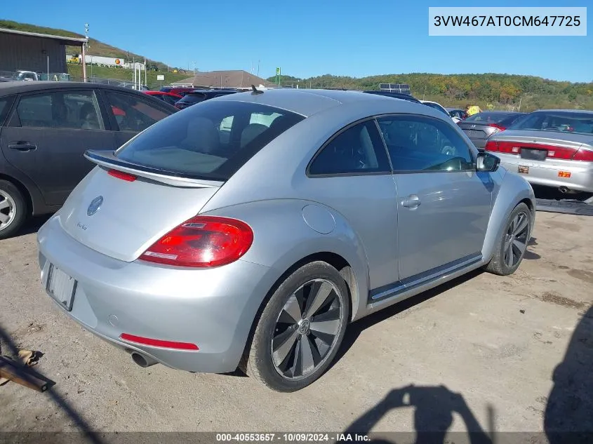 2012 Volkswagen Beetle 2.0T Turbo VIN: 3VW467AT0CM647725 Lot: 40553657