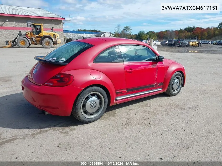 2012 Volkswagen Beetle 2.0T Turbo VIN: 3VWVA7ATXCM617151 Lot: 40586894