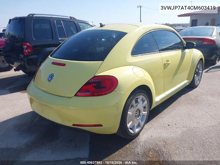 2012 Volkswagen Beetle 2.5L VIN: 3VWJP7AT4CM603419 Lot: 40637893