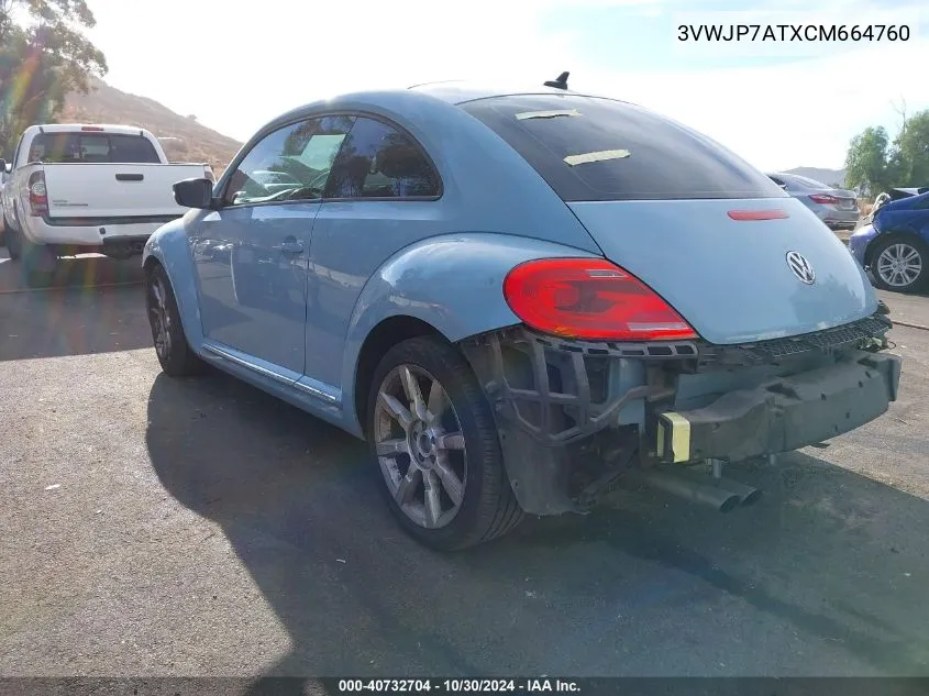 2012 Volkswagen Beetle 2.5L VIN: 3VWJP7ATXCM664760 Lot: 40732704