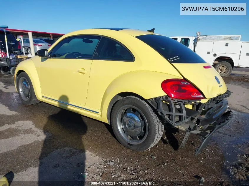 2012 Volkswagen Beetle 2.5L VIN: 3VWJP7AT5CM610296 Lot: 40743221