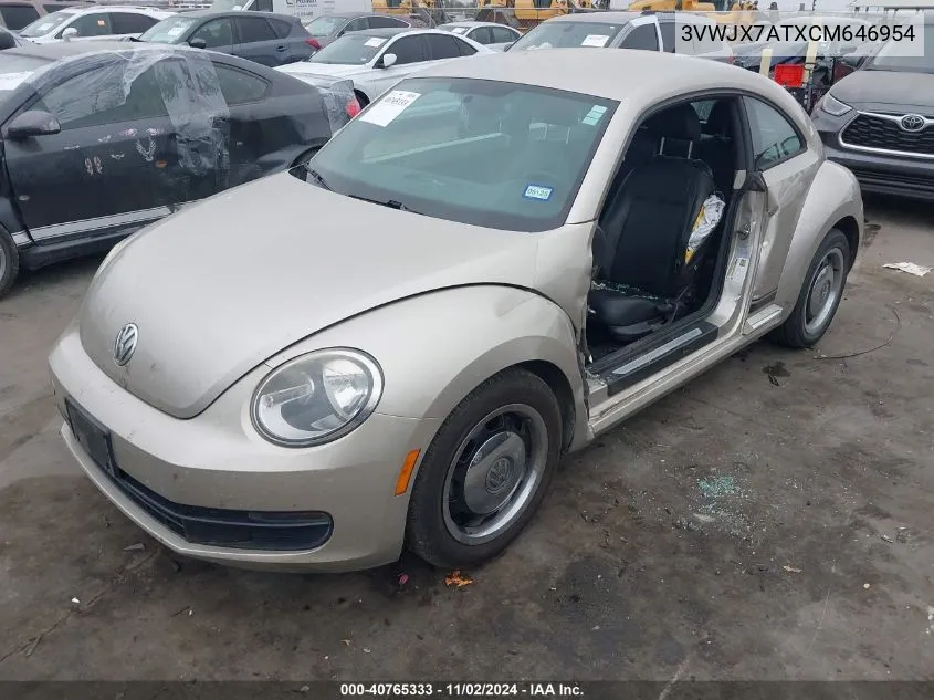 2012 Volkswagen Beetle 2.5L VIN: 3VWJX7ATXCM646954 Lot: 40765333