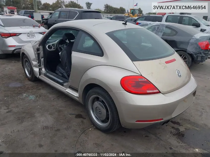 2012 Volkswagen Beetle 2.5L VIN: 3VWJX7ATXCM646954 Lot: 40765333