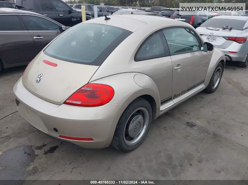 2012 Volkswagen Beetle 2.5L VIN: 3VWJX7ATXCM646954 Lot: 40765333