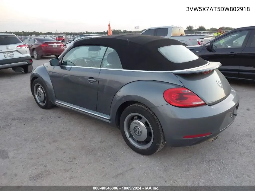 2013 Volkswagen Beetle VIN: 3VW5X7AT5DW802918 Lot: 40546306