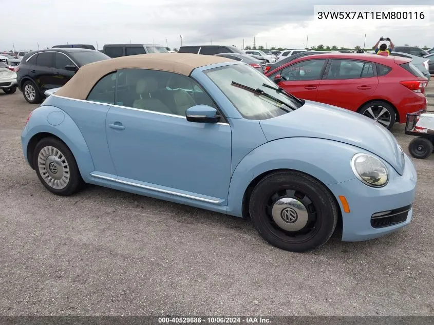 2014 Volkswagen Beetle VIN: 3VW5X7AT1EM800116 Lot: 40529686