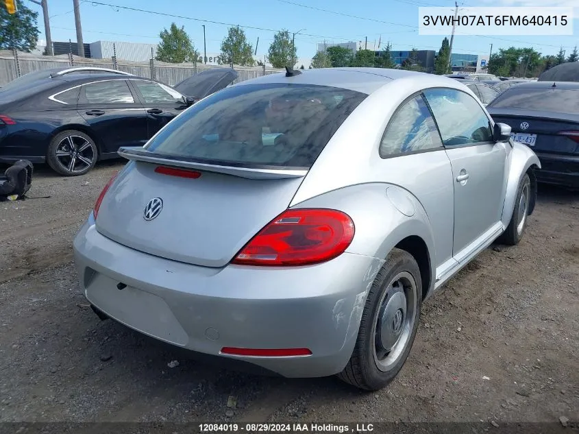 2015 Volkswagen Beetle Coupe VIN: 3VWH07AT6FM640415 Lot: 12084019