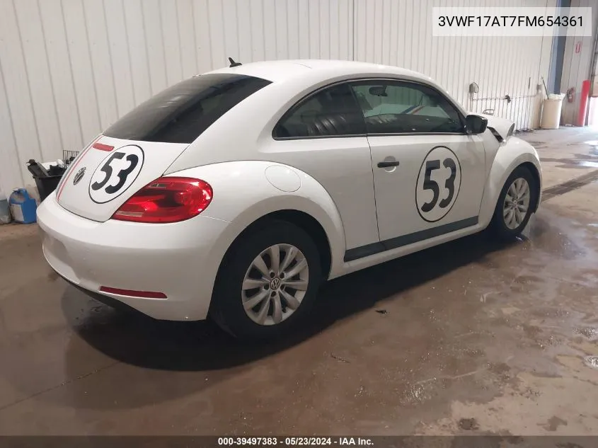 2015 Volkswagen Beetle 1.8T Fleet Edition VIN: 3VWF17AT7FM654361 Lot: 39497383