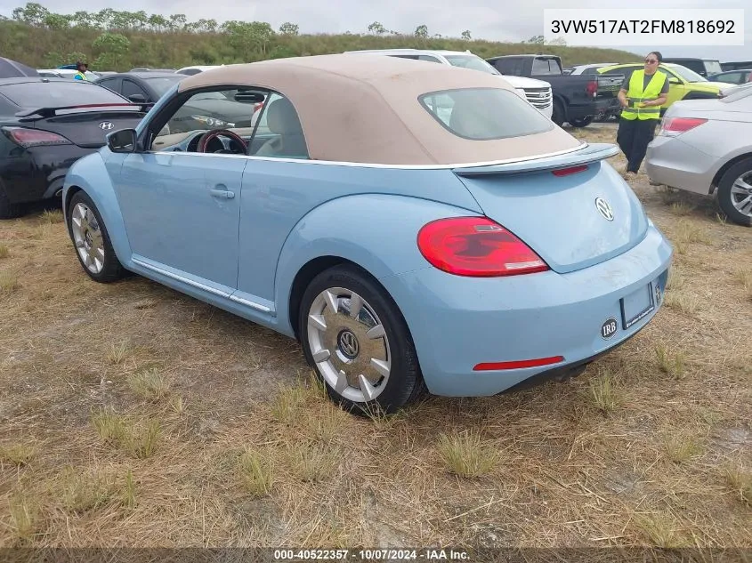 2015 Volkswagen Beetle 1.8T VIN: 3VW517AT2FM818692 Lot: 40522357