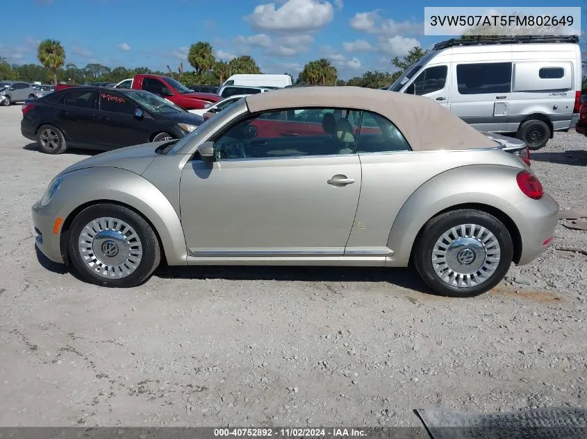 2015 Volkswagen Beetle 1.8T VIN: 3VW507AT5FM802649 Lot: 40752892