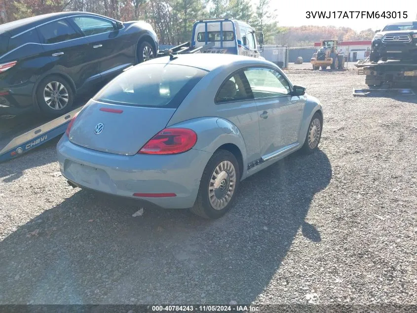 2015 Volkswagen Beetle 1.8T VIN: 3VWJ17AT7FM643015 Lot: 40784243