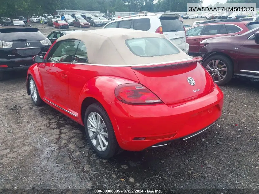 2019 Volkswagen Beetle 2.0T Final Edition Se/2.0T Final Edition Sel/2.0T S/2.0T Se VIN: 3VW5DAAT7KM504373 Lot: 39908895