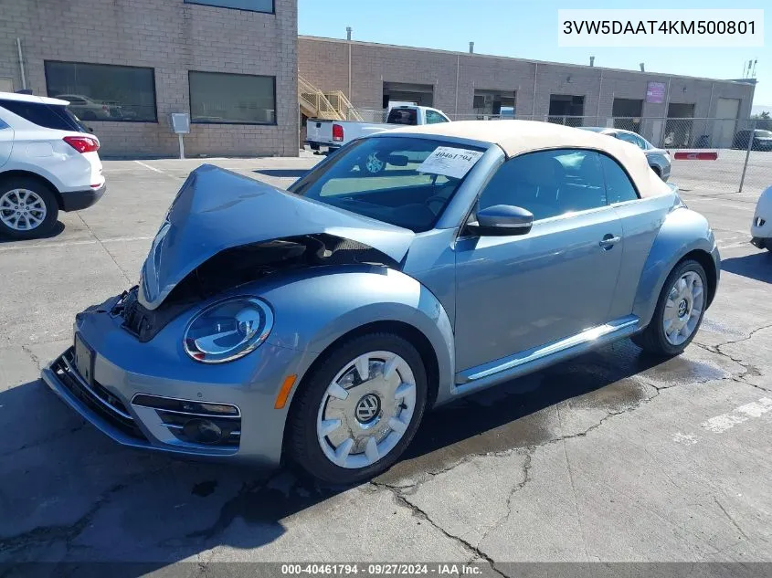 2019 Volkswagen Beetle 2.0T Final Edition Se/2.0T Final Edition Sel/2.0T S/2.0T Se VIN: 3VW5DAAT4KM500801 Lot: 40461794