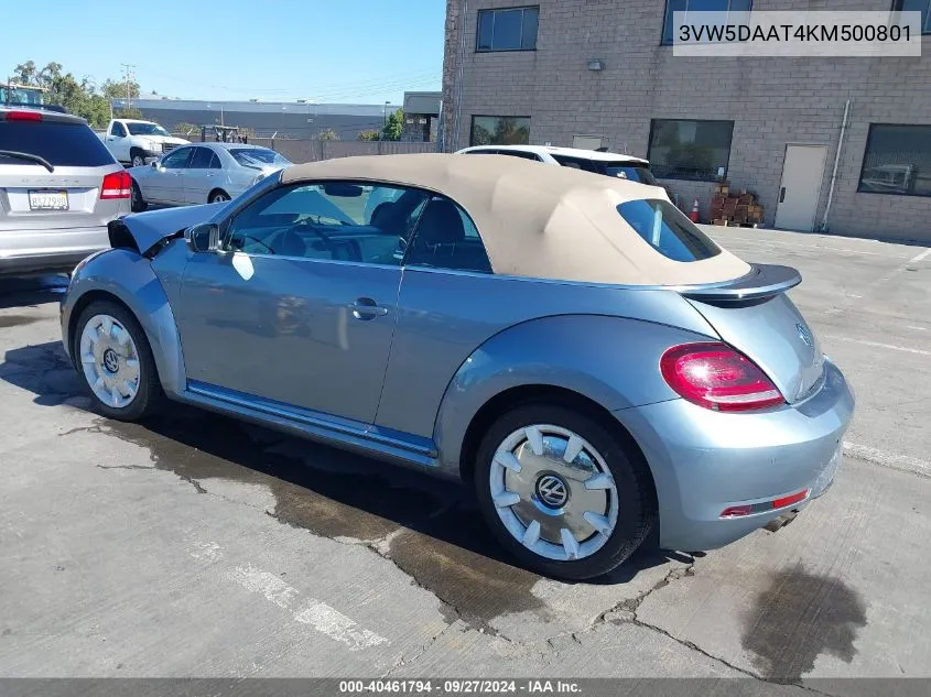 2019 Volkswagen Beetle 2.0T Final Edition Se/2.0T Final Edition Sel/2.0T S/2.0T Se VIN: 3VW5DAAT4KM500801 Lot: 40461794