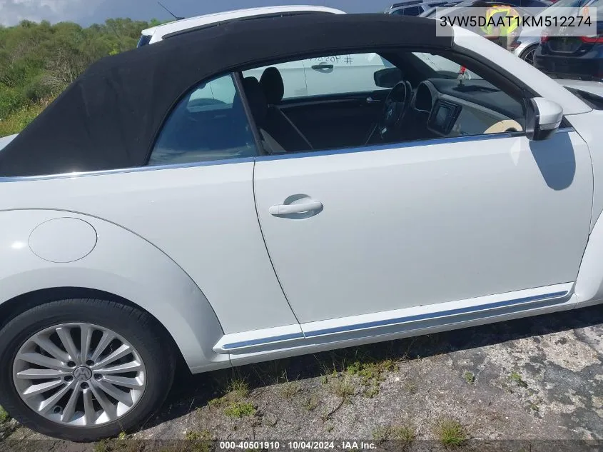 2019 Volkswagen Beetle 2.0T Final Edition Se/2.0T Final Edition Sel/2.0T S/2.0T Se VIN: 3VW5DAAT1KM512274 Lot: 40501910