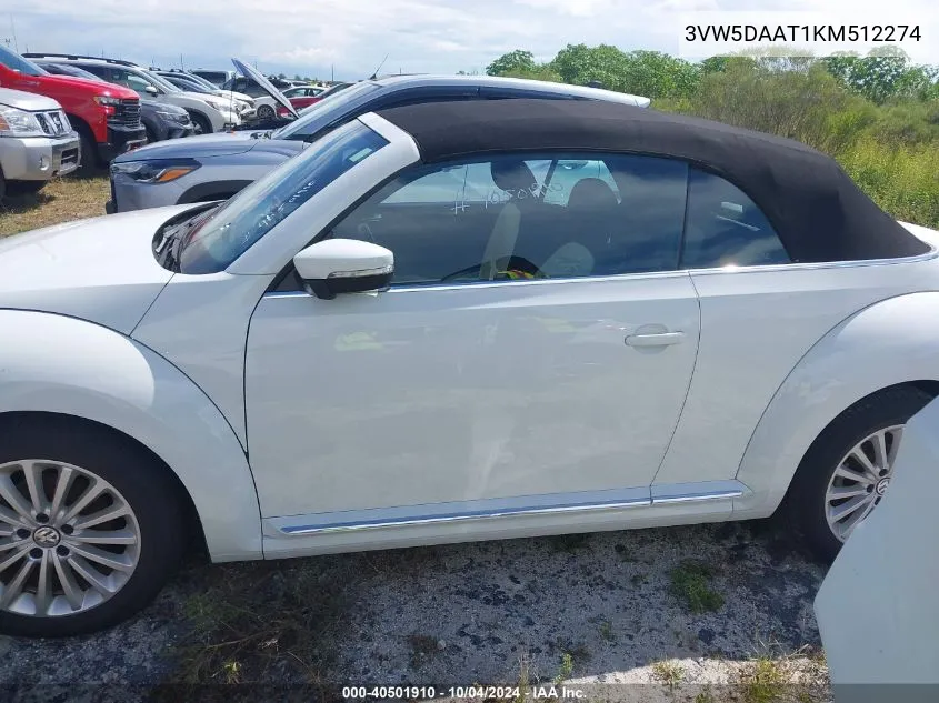 2019 Volkswagen Beetle 2.0T Final Edition Se/2.0T Final Edition Sel/2.0T S/2.0T Se VIN: 3VW5DAAT1KM512274 Lot: 40501910