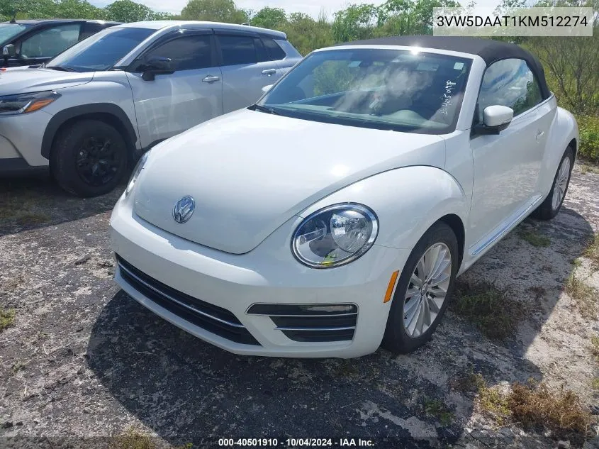 2019 Volkswagen Beetle 2.0T Final Edition Se/2.0T Final Edition Sel/2.0T S/2.0T Se VIN: 3VW5DAAT1KM512274 Lot: 40501910