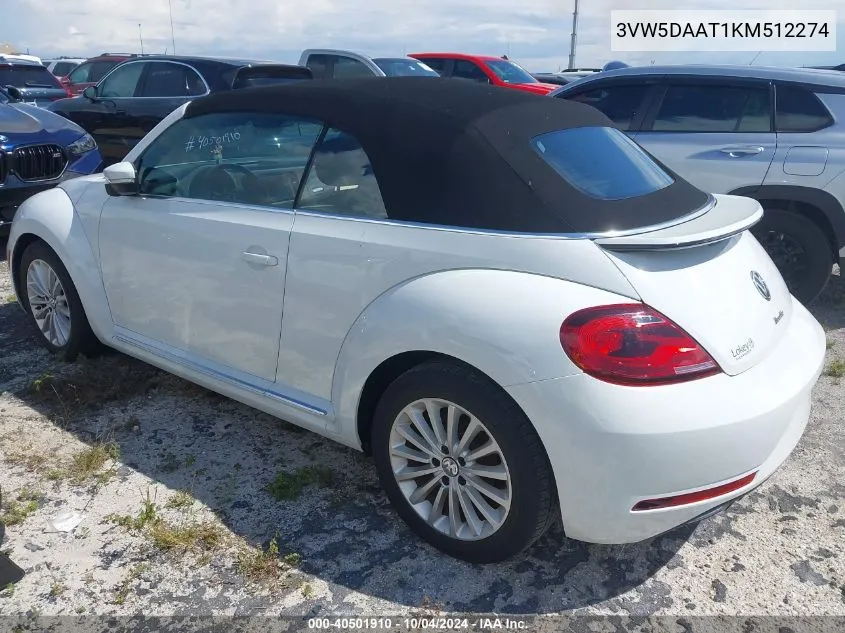 2019 Volkswagen Beetle 2.0T Final Edition Se/2.0T Final Edition Sel/2.0T S/2.0T Se VIN: 3VW5DAAT1KM512274 Lot: 40501910