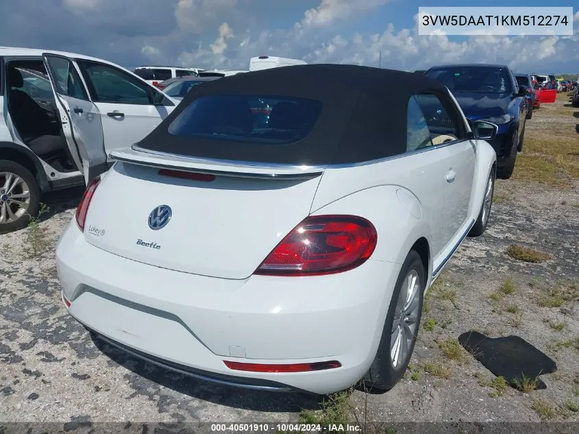 2019 Volkswagen Beetle 2.0T Final Edition Se/2.0T Final Edition Sel/2.0T S/2.0T Se VIN: 3VW5DAAT1KM512274 Lot: 40501910