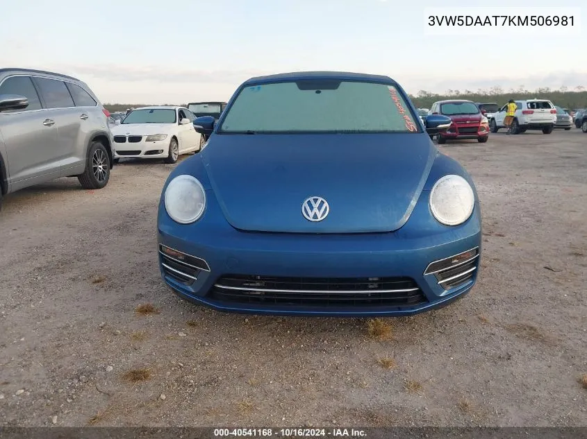 2019 Volkswagen Beetle 2.0T Final Edition Se/2.0T Final Edition Sel/2.0T S/2.0T Se VIN: 3VW5DAAT7KM506981 Lot: 40541168