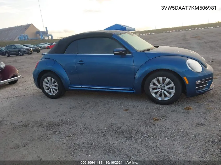 2019 Volkswagen Beetle 2.0T Final Edition Se/2.0T Final Edition Sel/2.0T S/2.0T Se VIN: 3VW5DAAT7KM506981 Lot: 40541168